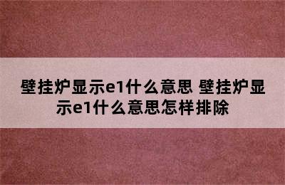 壁挂炉显示e1什么意思 壁挂炉显示e1什么意思怎样排除